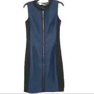 T Tahari blue snakeskin and black  print front zipper a-line dress  6